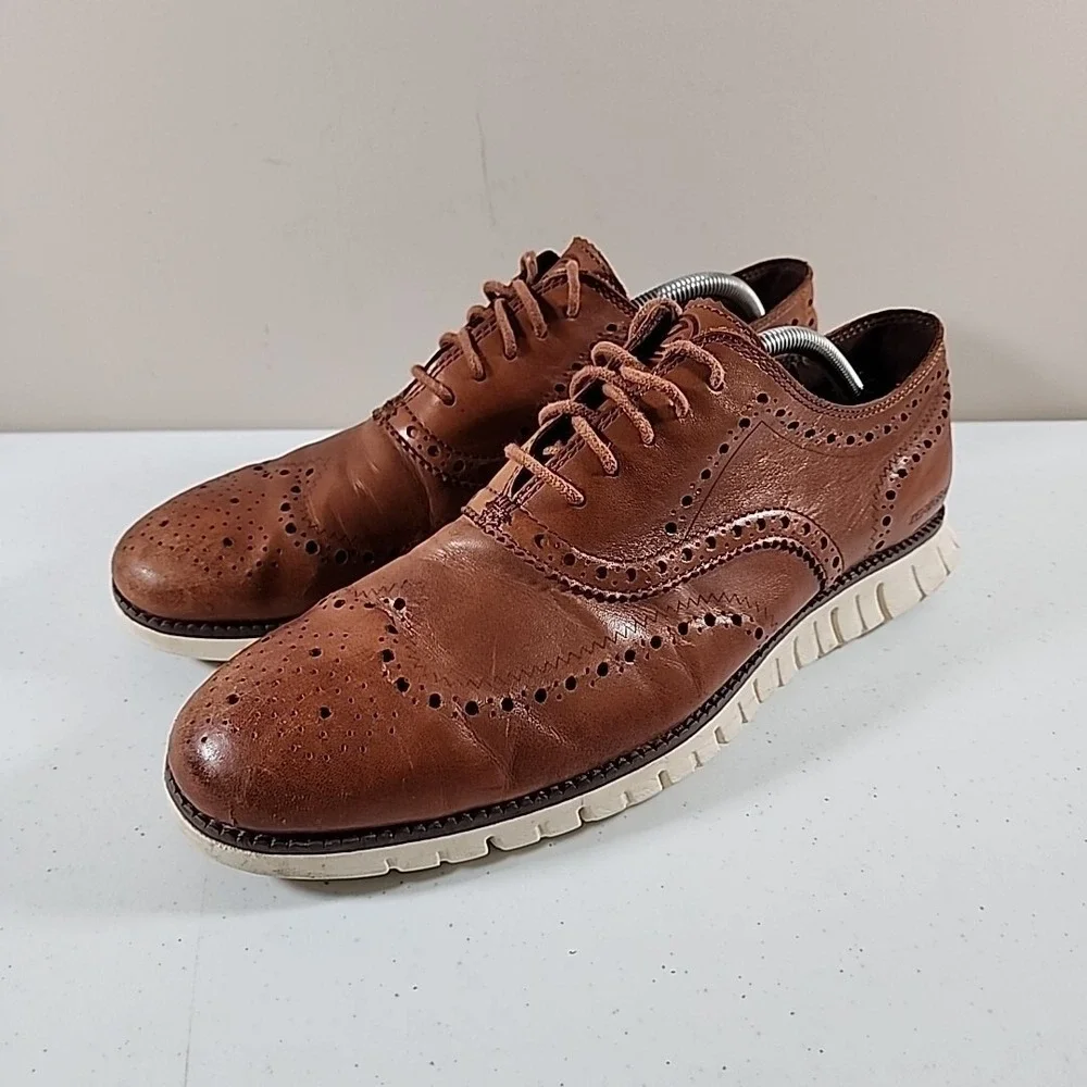 Cole Haan ZeroGrand Wingtip Oxford Shoe Leather British Tan C14493 Mens 11.5 M - Picture 4 of 11